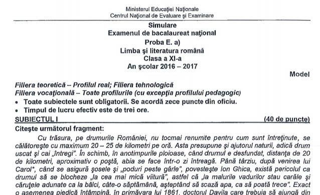 Modele de subiecte simulare Bac pentru clasa a XI-a