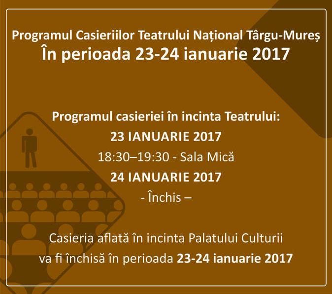 Programul Casieriilor Teatrului Național în 23-24 ianuarie