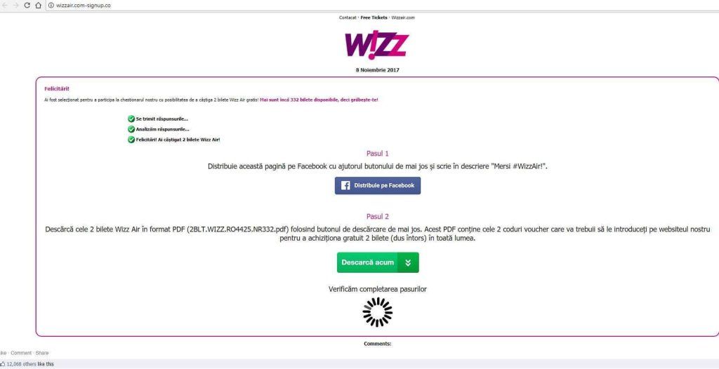 ATENȚIE! Țeapă cu bilete gratuite Wizz Air