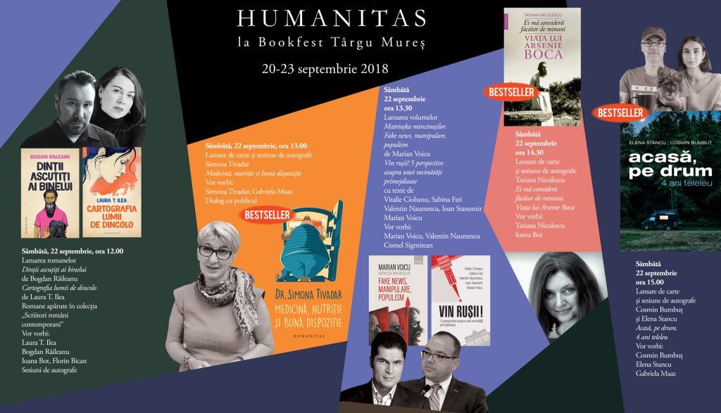 Humanitas la Bookfest Tîrgu Mureș 2018: programul evenimentelor