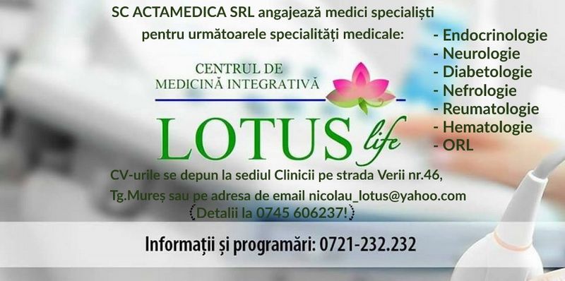 Lotus Life angajează medici specialişti