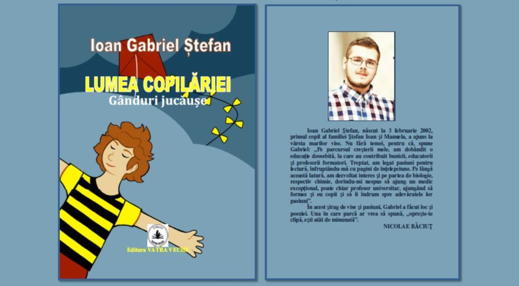 Elevul Ioan Gabriel Ștefan își lansează cartea de versuri „Lumea copilăriei. Gânduri jucăușe“