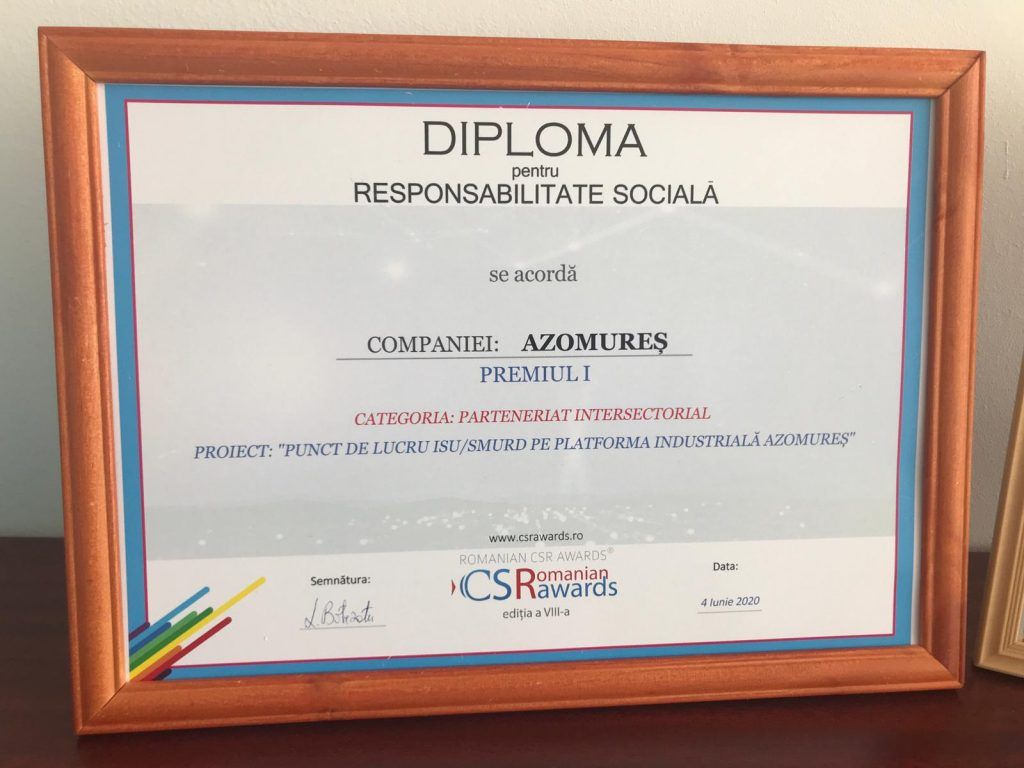 Azomureș, premiul I la competiția Romanian CSR Awards – ediția 2020