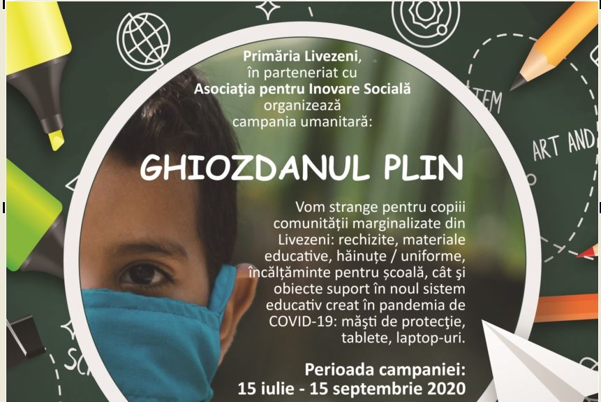 Primăria Livezeni în parteneriat cu Asociația pentru Inovare Socială lansează campania umanitară „GHIOZDANUL PLIN – 2020”