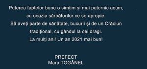 Prefect Mara Togănel: „La mulți ani! Un an 2021 mai bun!”