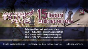 Admitere 2021 UMFST Târgu Mureș. 15 locuri la Medicină Militară