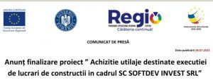 Anunț finalizare proiect SC Softdev Invest SRL