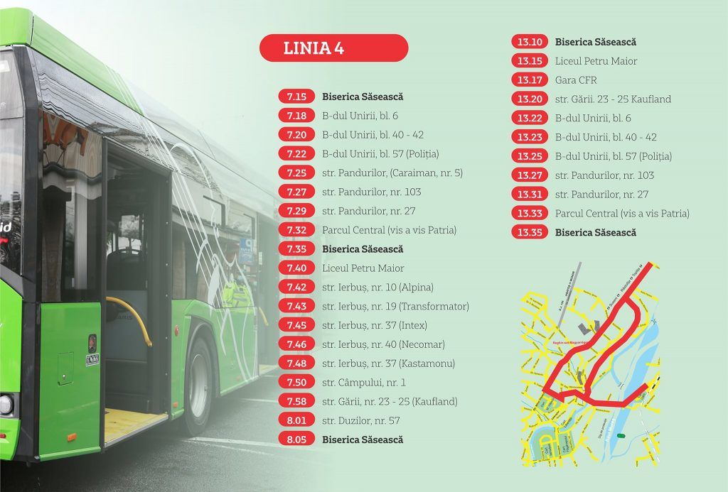 Orarul și rutele autobuzelor ecologice pentru municipiul Reghin valabile din 16 septembrie