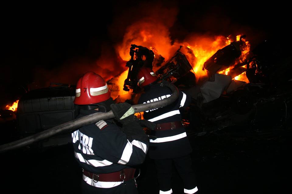 Tractor în flăcări, în Sighișoara