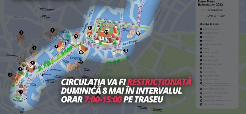 Restricții de circulație în Târgu Mureș, cu ocazia Mureș Half Marathon 2022